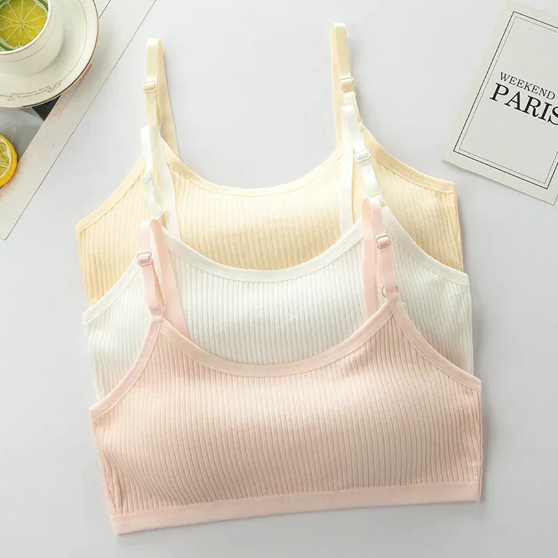 Color: Dark Grey, Kid Size: 2T - 3pcs Cotton Children Innerwear Girls Bras Removable Sponge Cup Puberty Students Training Bras Breathable Teenage Girl Brassieres