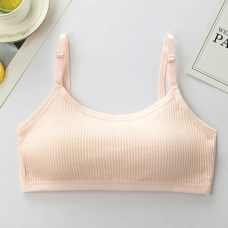 Color: Dark Grey, Kid Size: 2T - 3pcs Cotton Children Innerwear Girls Bras Removable Sponge Cup Puberty Students Training Bras Breathable Teenage Girl Brassieres