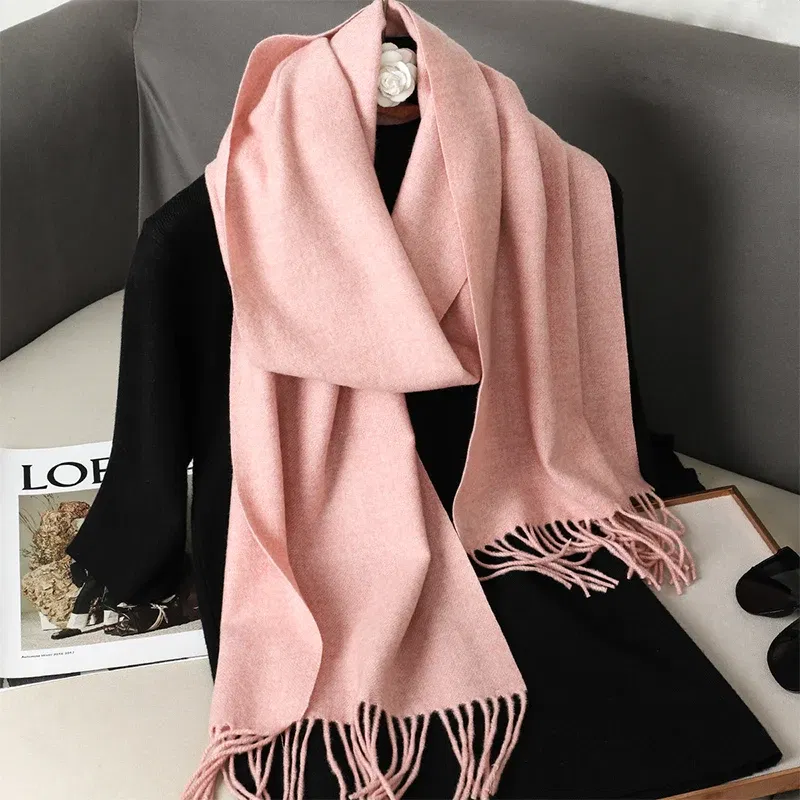 Color: LIGHT BLUE - New 62 Color Winter Scarf For Women Long Warm Cashmere Scarves Hijab Solid Lady Shawl Wrap Female Pashmina Bandana Head Scarfs