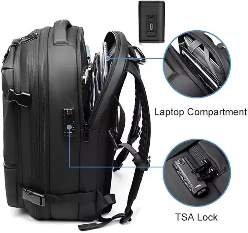 Color: DEEP BLUE - Airback Vacuum Compression Backpack with Vacuum Pump 60L Expandable Travel Backpack for Men Women Airline Approved Business Bag
