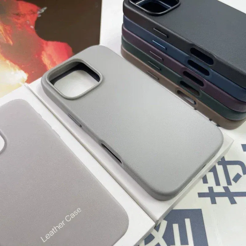 Material: CANVAS, Color: black - Original Apple Leather With Magsafe Case For iPhone 16 Pro Max 16 Plus Case Wireless Charging Magnetic Cover 16Pro With Box