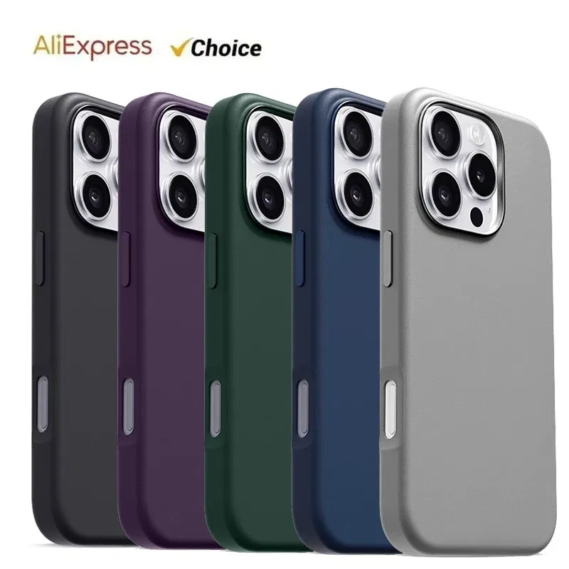 Material: CANVAS, Color: black - Original Apple Leather With Magsafe Case For iPhone 16 Pro Max 16 Plus Case Wireless Charging Magnetic Cover 16Pro With Box