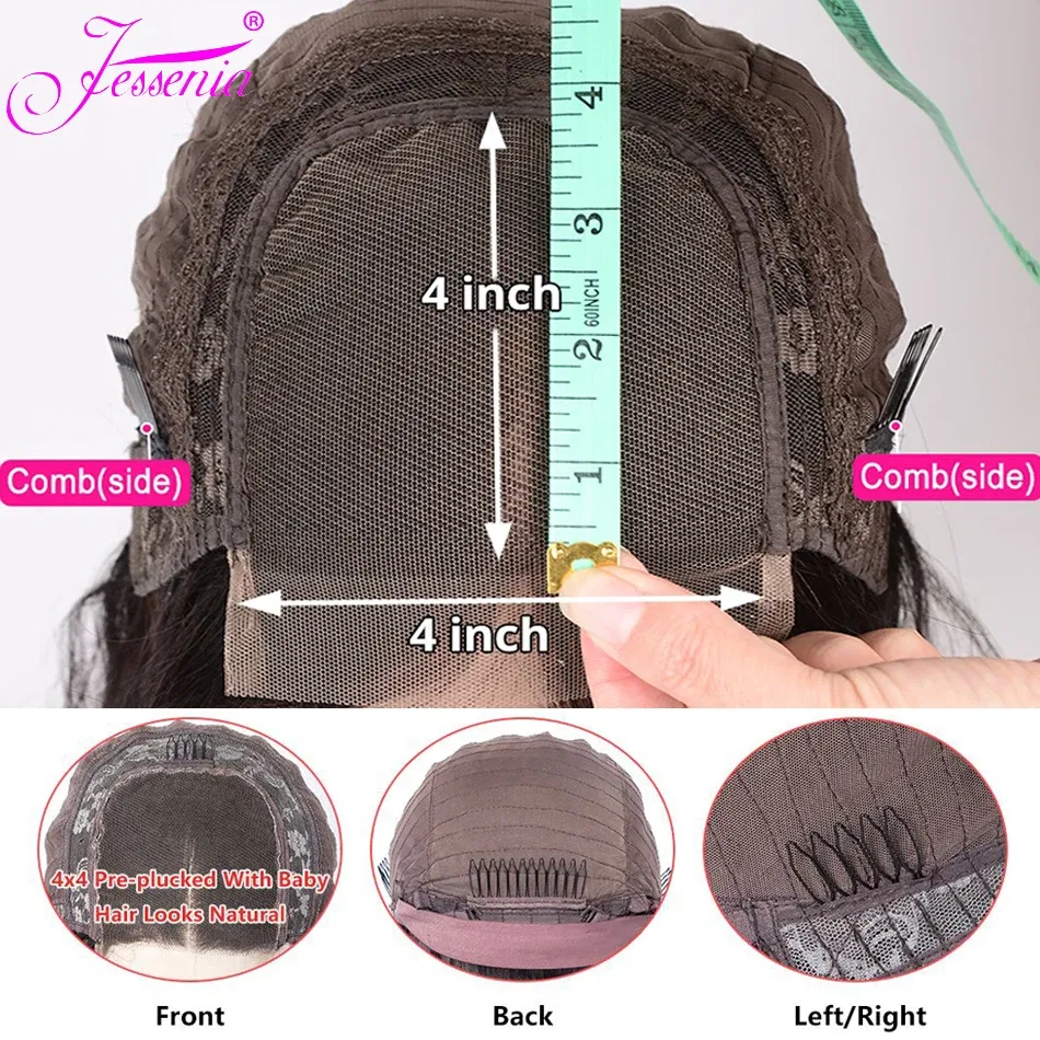 Hair Color: #2, Stretched Length: 8inches - 13X4 Glueless Water Wave Wigs Human Hair Pre Cut Bob Wig Ready To Go 180% Density 4x4 Water Wave Lace Closure Wigs Human Hair