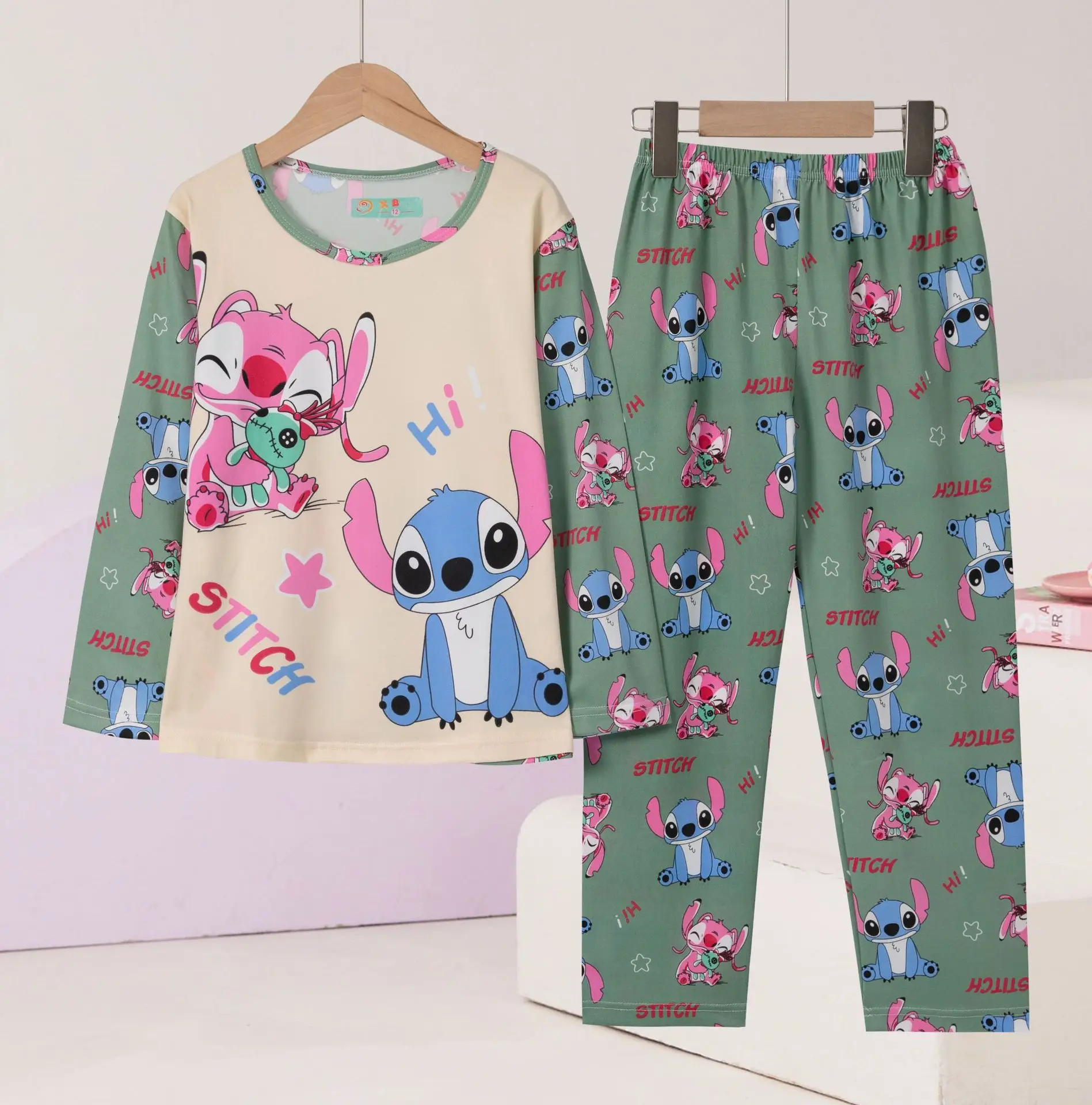 Color: black, Kid Size: 4T - 2pcs/set New Disney Stitch Children Pyjamas for Boys and Girls Sets Kid Minnie Home Wear Travel Casual Sleepwear Suit Cute Gift
