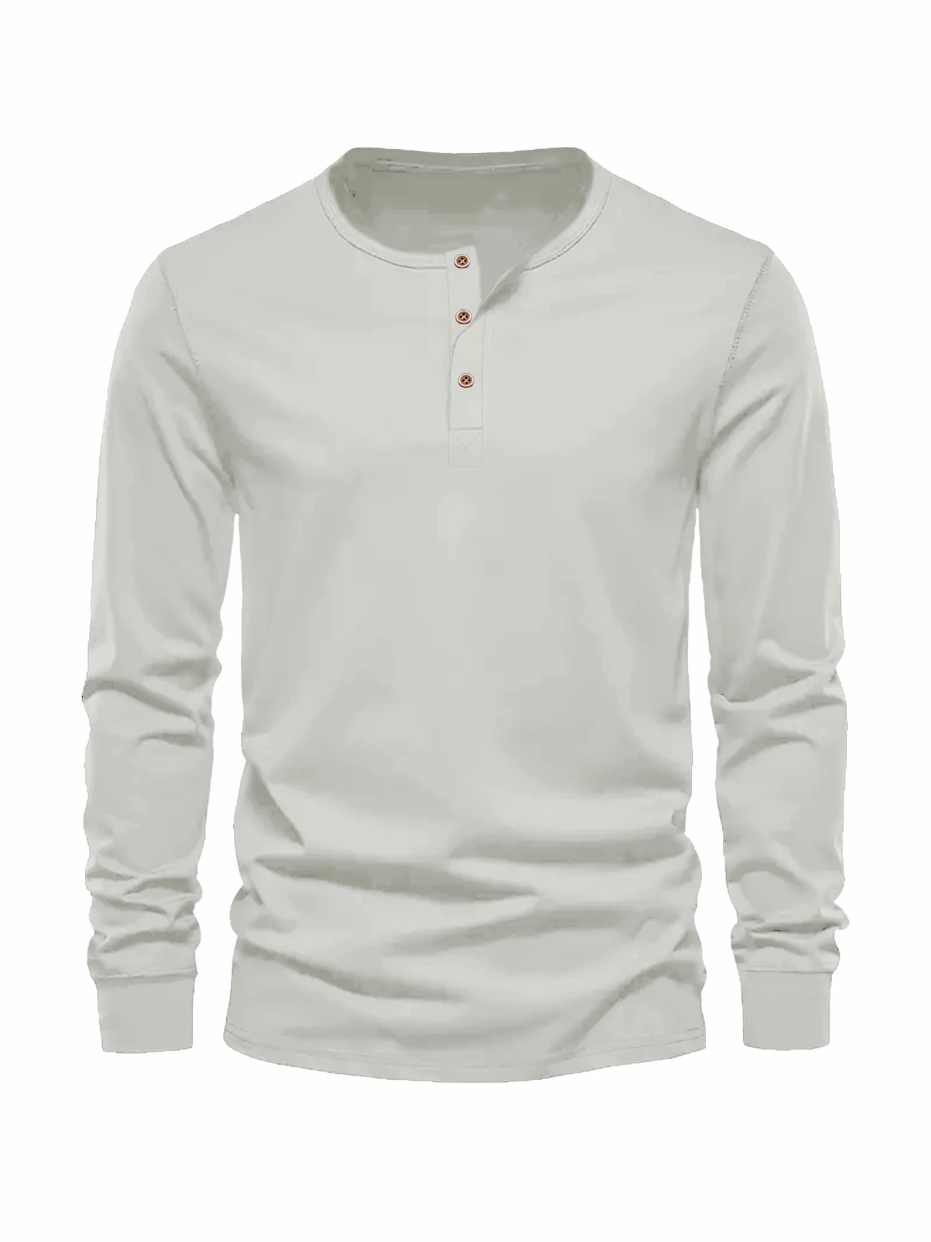 Color: WHITE, Size: S - Men's Long Sleeved Henley Neck T-shirt Slim Fit Bottoming Shirt Fitness Tops Tees Button Neck Casual Cozy Tshirt