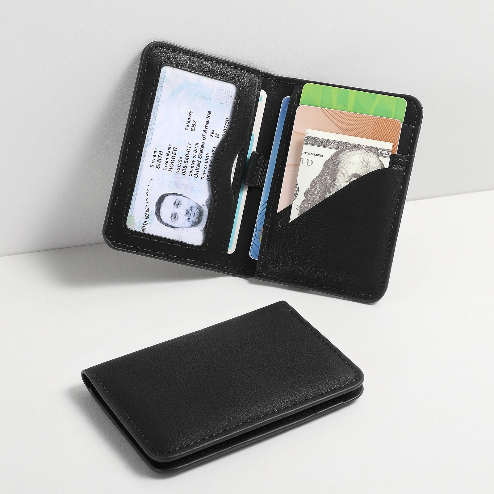 Color: Brown - Rfid Blocking Leather Front Pocket Wallet For Men Slim Minimalist Men's Credit Card Holder Ultra Thin Wallet Male With ID Window