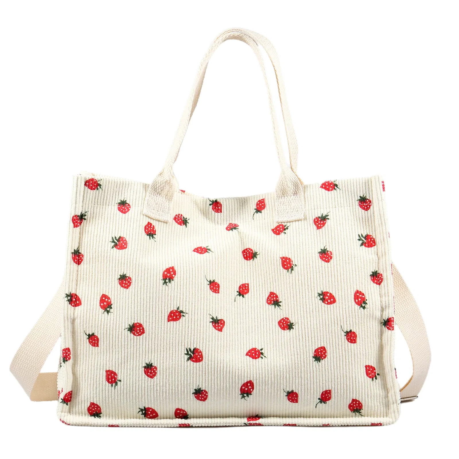 Color: black - Tote Bag Cute Strawberry Patched Purse for Women Fabric Large Capacity Tote Purse Enduring Tote Bag with Adjustable Shoulder