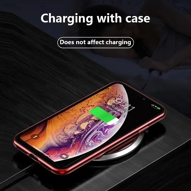 Color: Black, Material: PVC - Magnetic Metal Case For iPhone 15 14 13 12 11 Pro 14Pro Max XS X XR 7 8 14Plus 12 Mini SE 2020 Double Sided Tempered Glass Cover