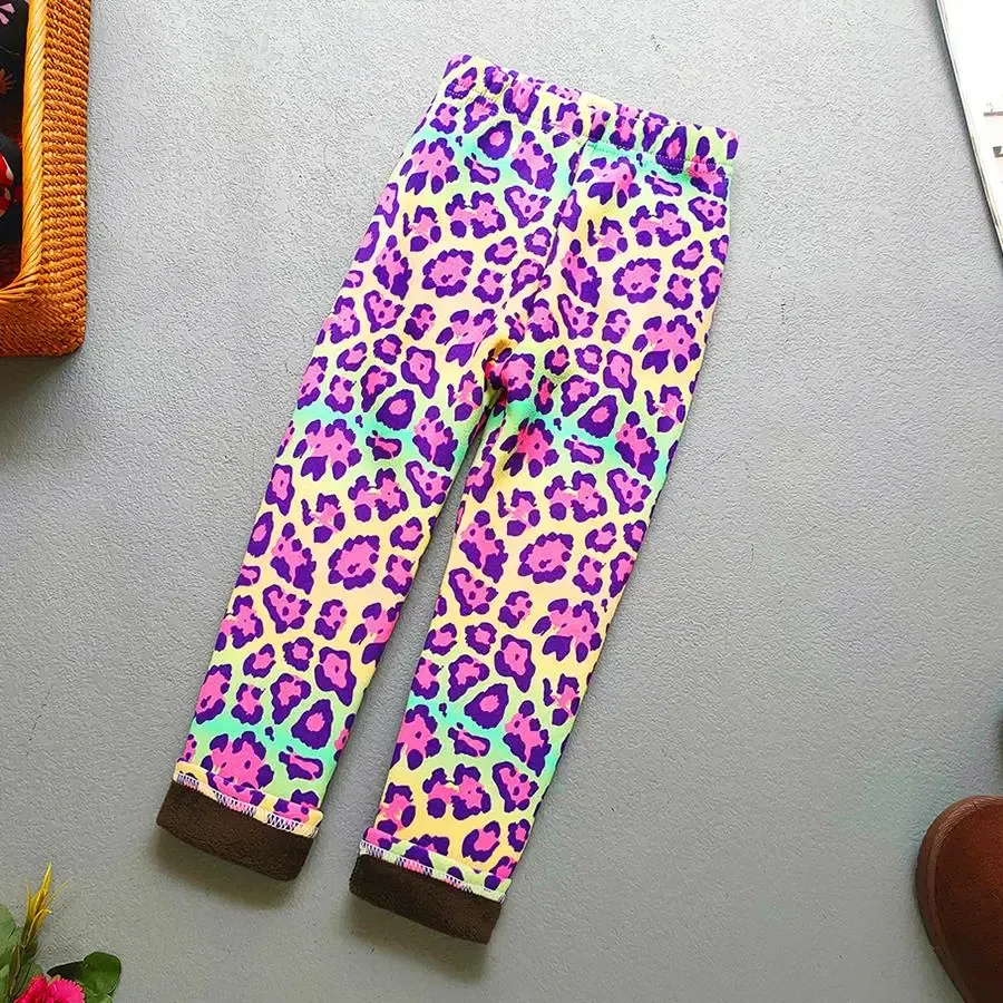 Color: Orange, Kid Size: 2T - Autumn Winter Print Flowers Thick Warm Kids Toddler Baby Girls Leggings Children's Pants