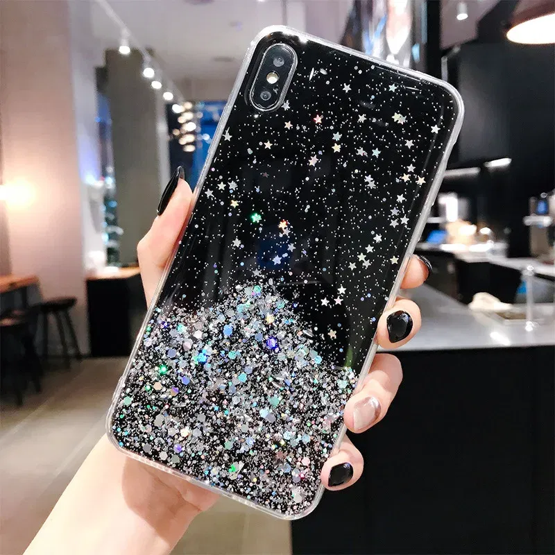 Color: black, Compatible-Phone Models: For iPhone 13 Pro Max - 16 Pro Max, Epoxy Resin Case, iPhone 15 Case with Sequins, Epoxy Case, iPhone 14 Case, Glitter Girls Designs, 13 Pro Max, 15Pro