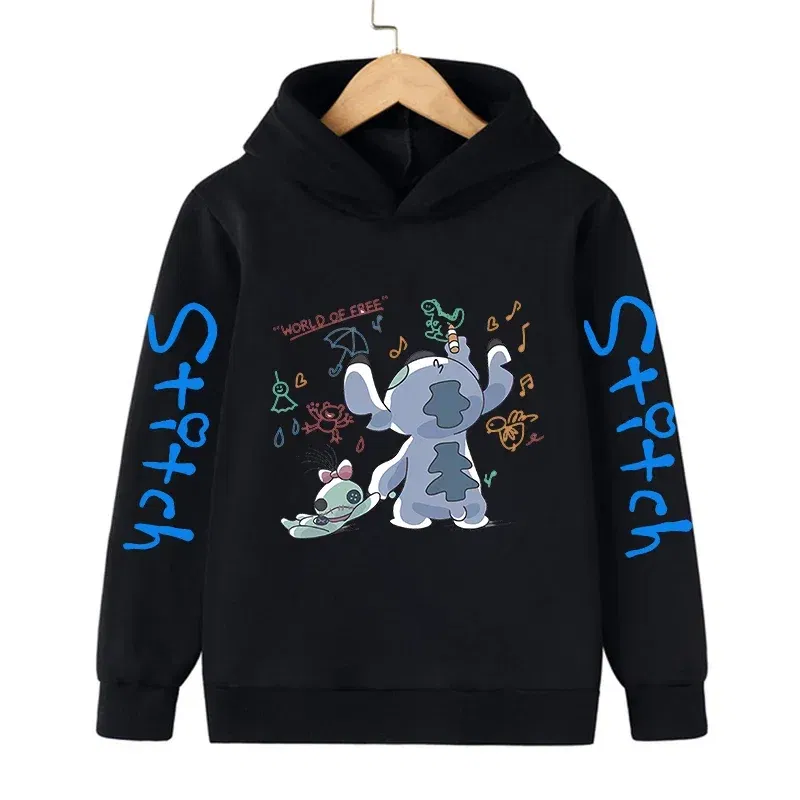 Color: DEEP BLUE, Size: 12cm - New in Cool Stitch Hoodie Children Cartoon Clothes Kid Girl Boy Lilo and Stitch Sweatshirt Manga Hoody Baby Casual Top