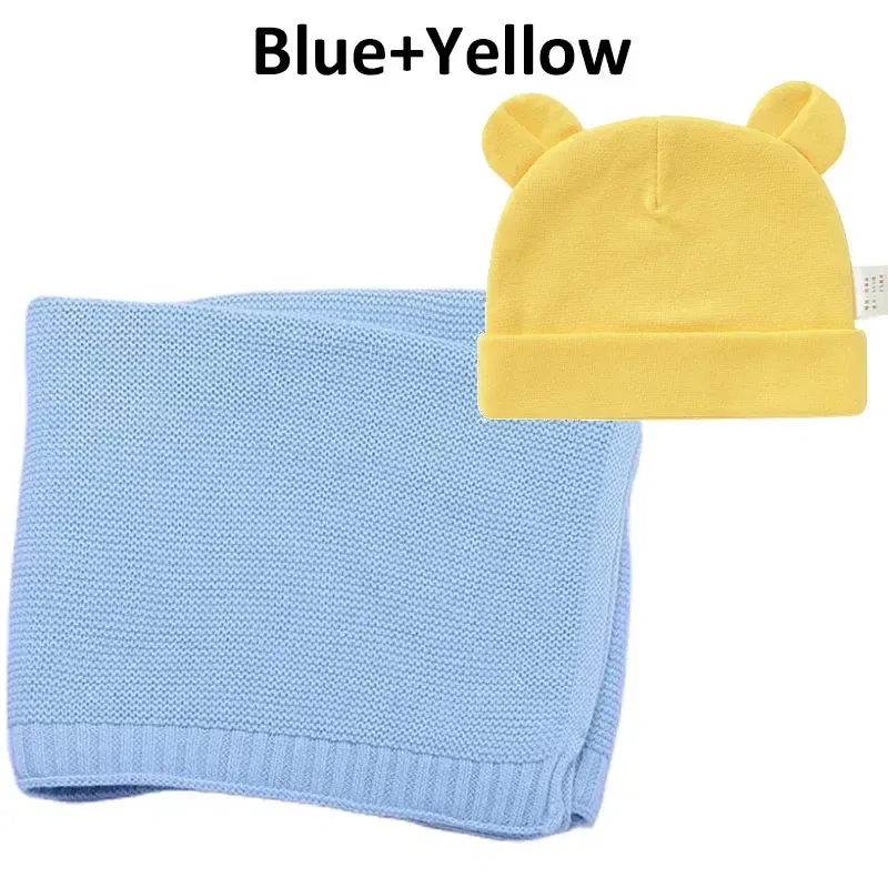 Color: Beige, Size: Option 2, Ships From: CN - Personalized Baby Name Newborn Cotton Beanie and Knitted Blanket Set Embroidered Name Covering and Cute Hat Gift Set