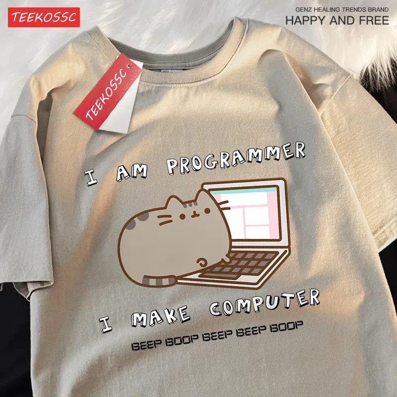 Color: Dark Grey, Size: L - I Am Programmer I Make Computer Mens T Shirts Summer Cotton T-Shirt Oversized Loose Short Sleeve Crewneck Tee Clothes Fashion