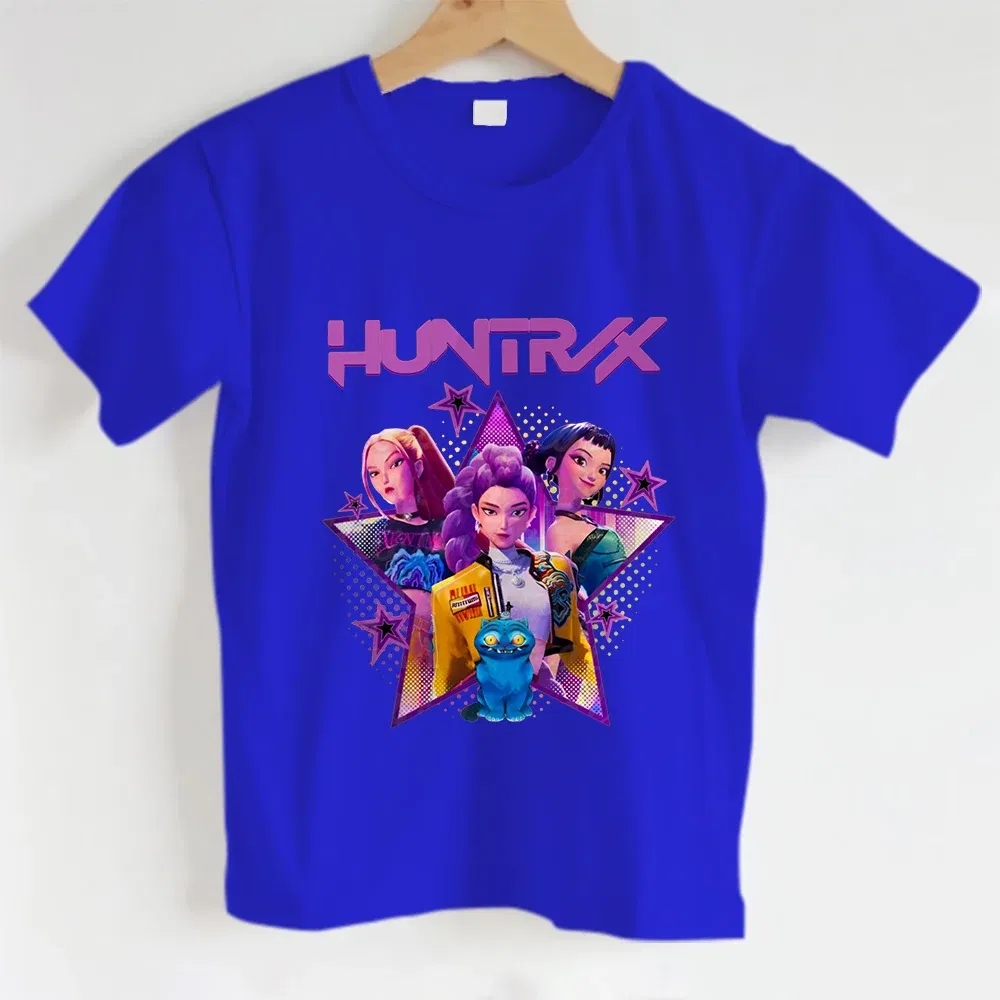 Color: Ivory, Kid Size: 7 - KPOP Hunters Anime series pattern Girl T-shirt, Huntrix girl Group cute T-shirt