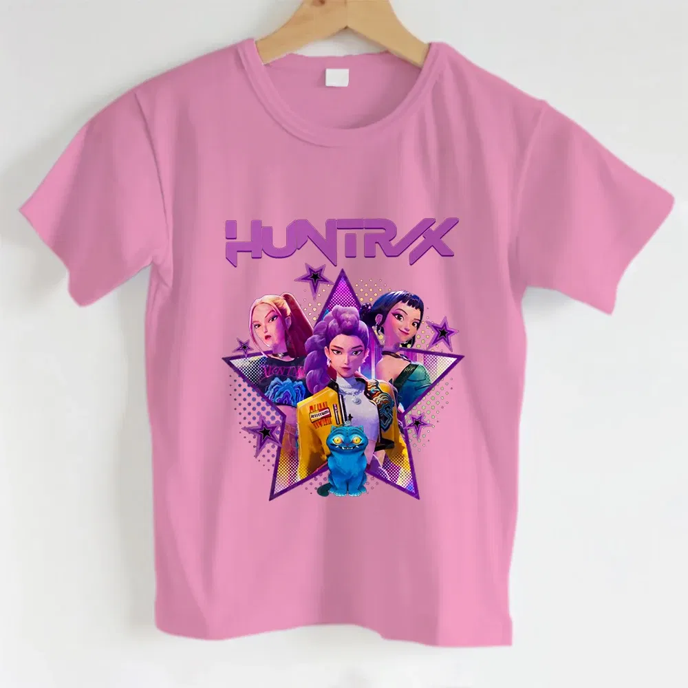 Color: Ivory, Kid Size: 7 - KPOP Hunters Anime series pattern Girl T-shirt, Huntrix girl Group cute T-shirt
