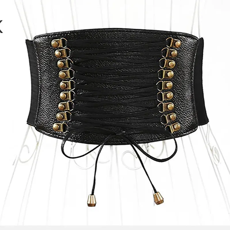 European and American wide Waistband Fashion elastic elastic Fringed Belt Dress rivet Accessories Slim ladies Belt
