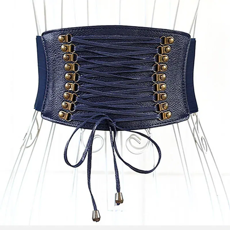 European and American wide Waistband Fashion elastic elastic Fringed Belt Dress rivet Accessories Slim ladies Belt