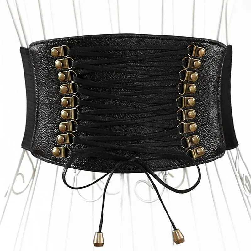 European and American wide Waistband Fashion elastic elastic Fringed Belt Dress rivet Accessories Slim ladies Belt