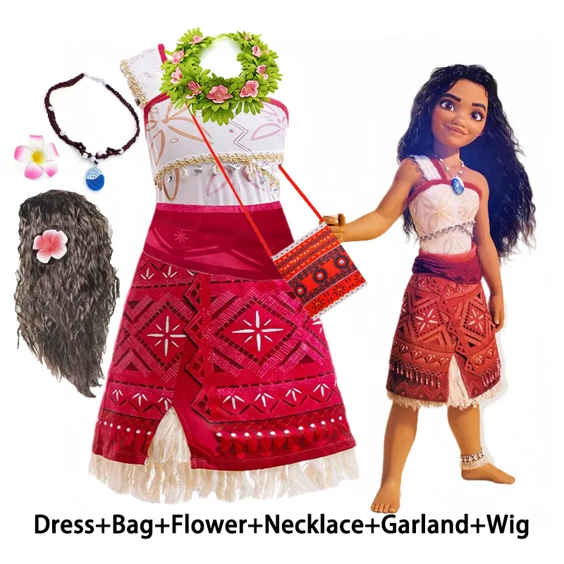 Color: green, Kid Size: 17 - Disney Movie Moana 2 Girl Dress Cosplay Party Costume Ocean Adventure Princess Fancy Clothes Children Vaiana Outfit Dress