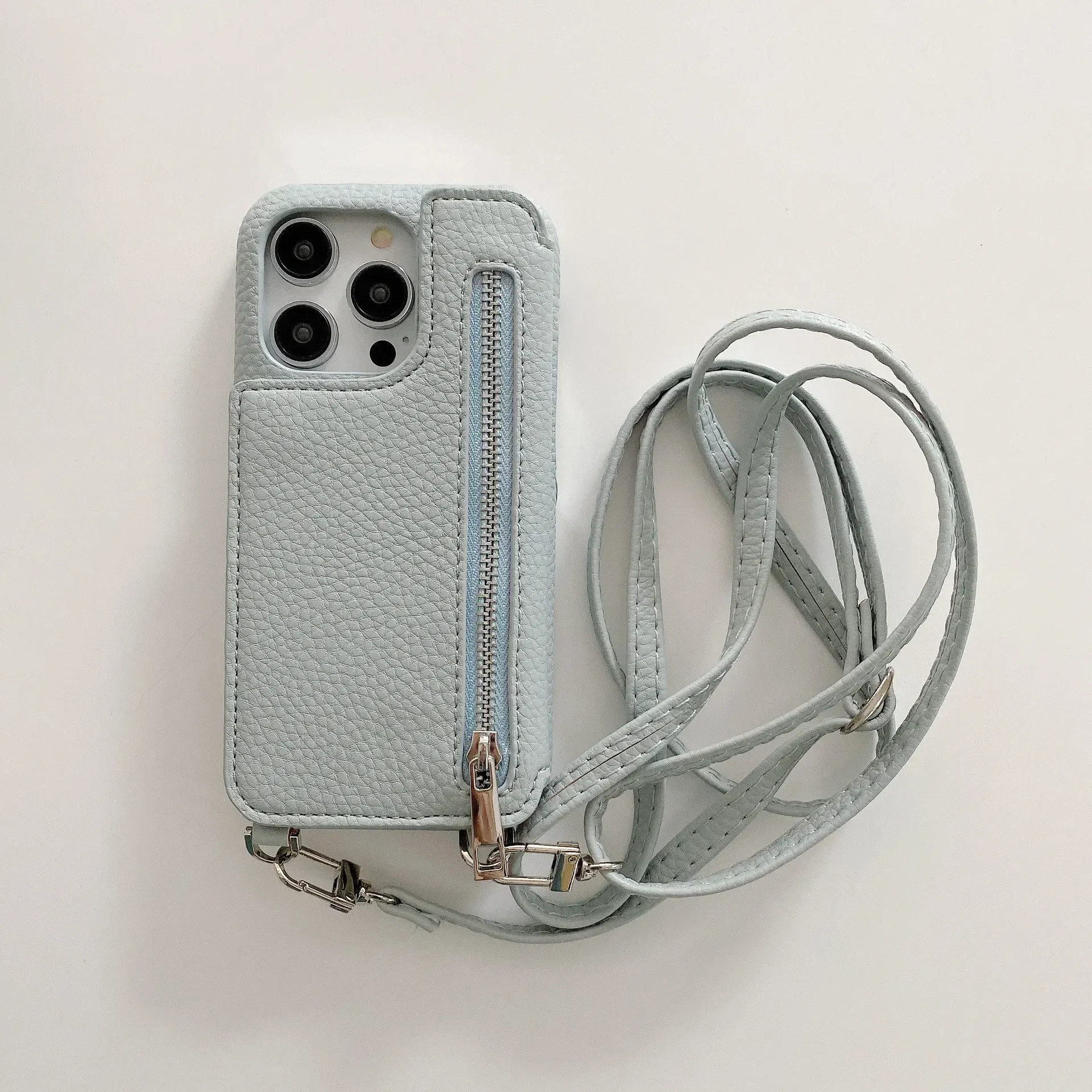 Material: tpu, Color: Clear - Zipper Wallet Makeup Mirror Crossbody Lanyard Case For iPhone 16 15 14 Pro Max 13 12 11 XR XS 7 8 Plus Card Slot Leather Cover