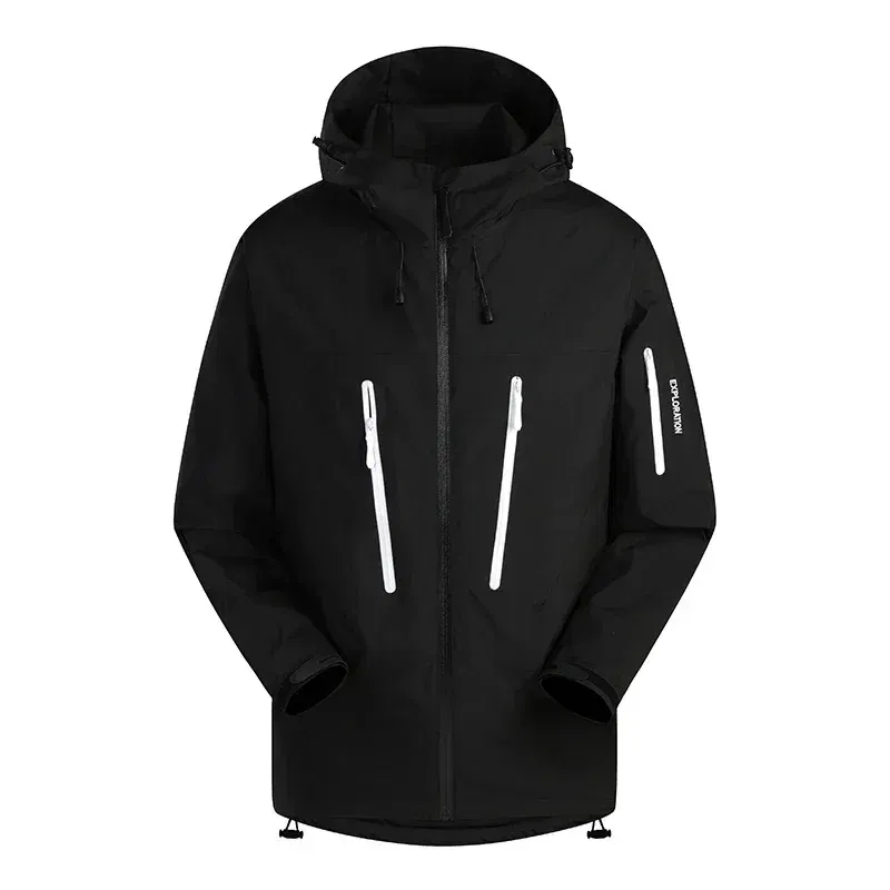 Color: GRAY, Size: XL - Spring Autumn Men's Windbreaker Fashion Outdoor Mountaineering Travel Windproof Waterproof Hooded Jacket Slim Fit Versatile Coat