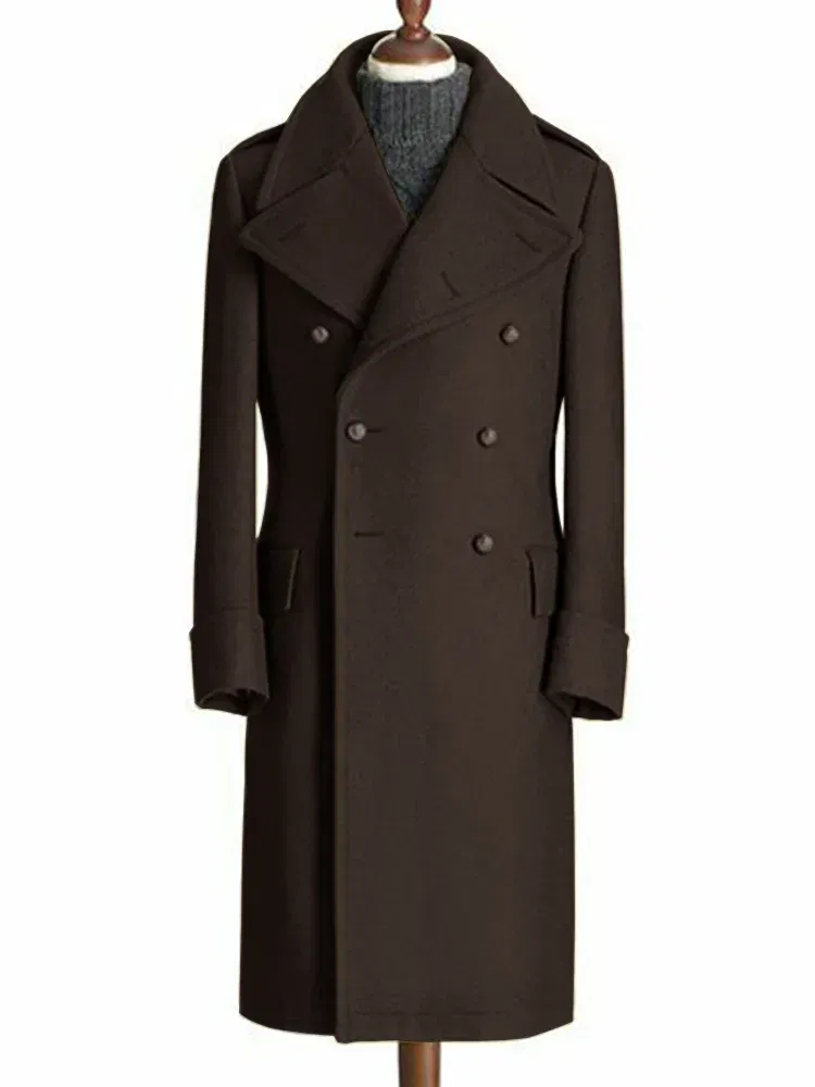 Color: Brown, Size: XXL - Windbreak Men's Jacket Wool Long Coat Lapel Double Breasted Men's Trench Coats Windbreakers Jackets Man Winter 2023 Martens Male