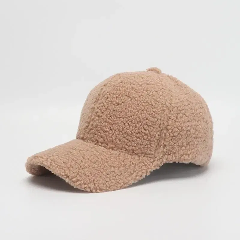 Color: Lavender, Size: M - Autumn Winter Baseball Cap Women Artificial Lamb Wool Hats Keep Warm Cap Plush Baseball Caps Spring Baseball Cap Solid Sunshade
