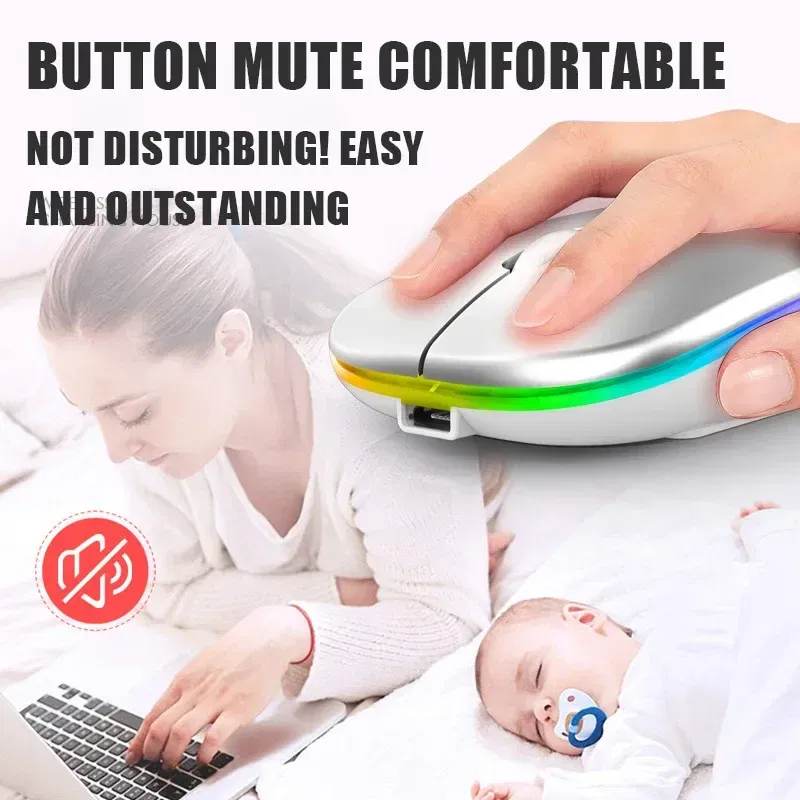 Color: Silver - Tablet Phone Computer Bluetooth Wireless Mouse Charging Luminous 2.4G USB Wireless Mouse Portable Mouse