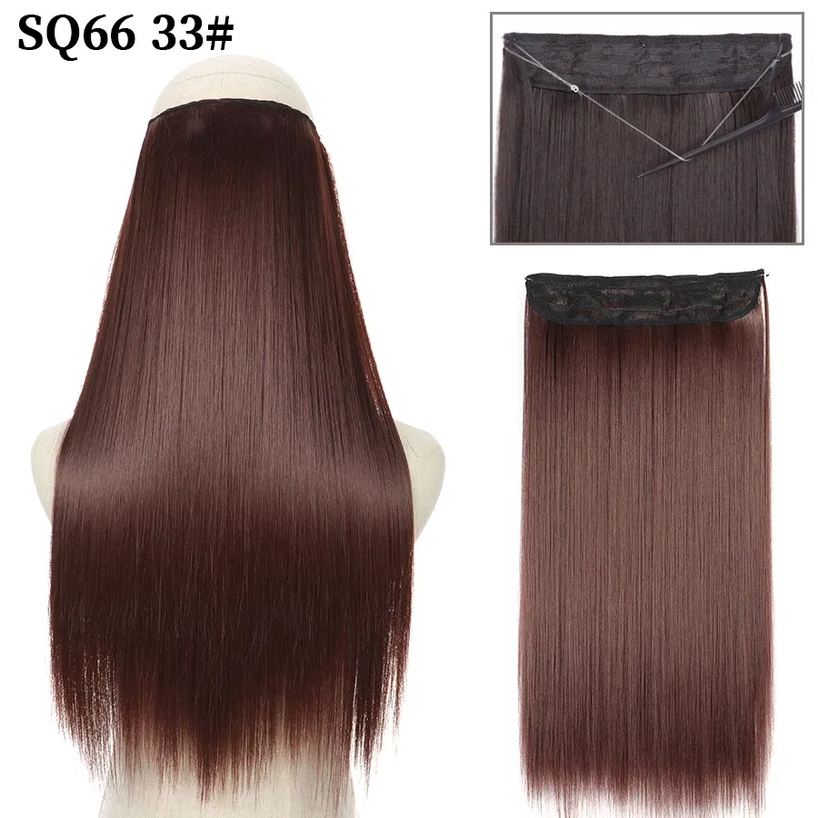 Color: #10, Stretched Length: 16inches, Ships From: CHINA - Synthetic Natural Wavy No Clip Fish Line Invisible Hair Extensions Mixed Color Blonde Black Artificial False Hair Piece ForWomen