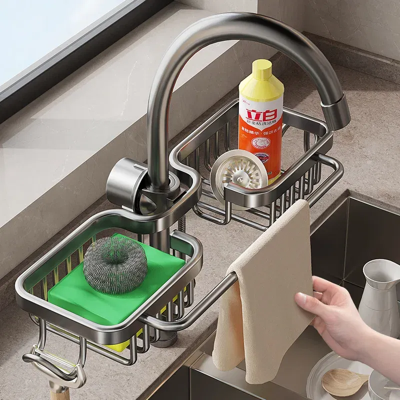 Color: DEEP BLUE - New Rust-proof Kithen Faucet Drainer Rack Sponge Towel Holder Shelf Bathroom Soap Organizer Stand Sink Accessories Storage Stand