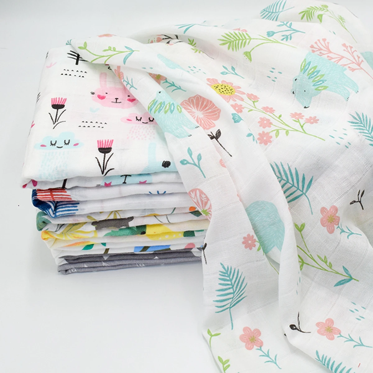 Color: Green - 1Pc Muslin 100% Cotton Baby Swaddles Soft Newborn Wrap INS Style Infant Blankets 120*110CM