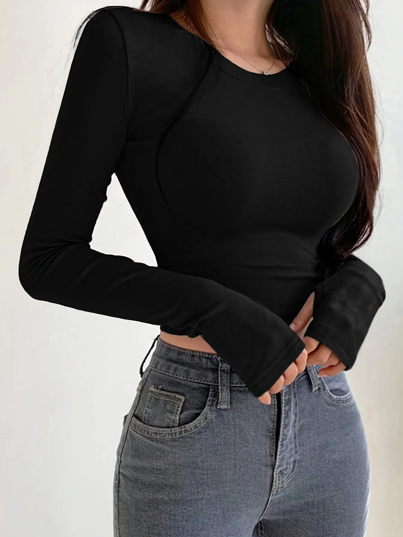 Color: black, Size: XS - Autumn Winter Women's Long Sleeve T Shirt Slim Fit Tees Crop Tops Shirts Basic Tee Tops Workout Streetwear Y2K Fall Fashion 2025