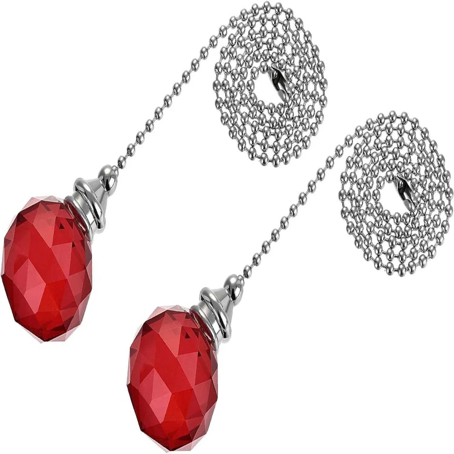 Color: Red, Ships From: CHINA - Ceiling Fan Pull Chain, 20 Inch Nickel Finish Chain Ornament Extension, 30mm Red Crystal Ball Pendant 2Pcs