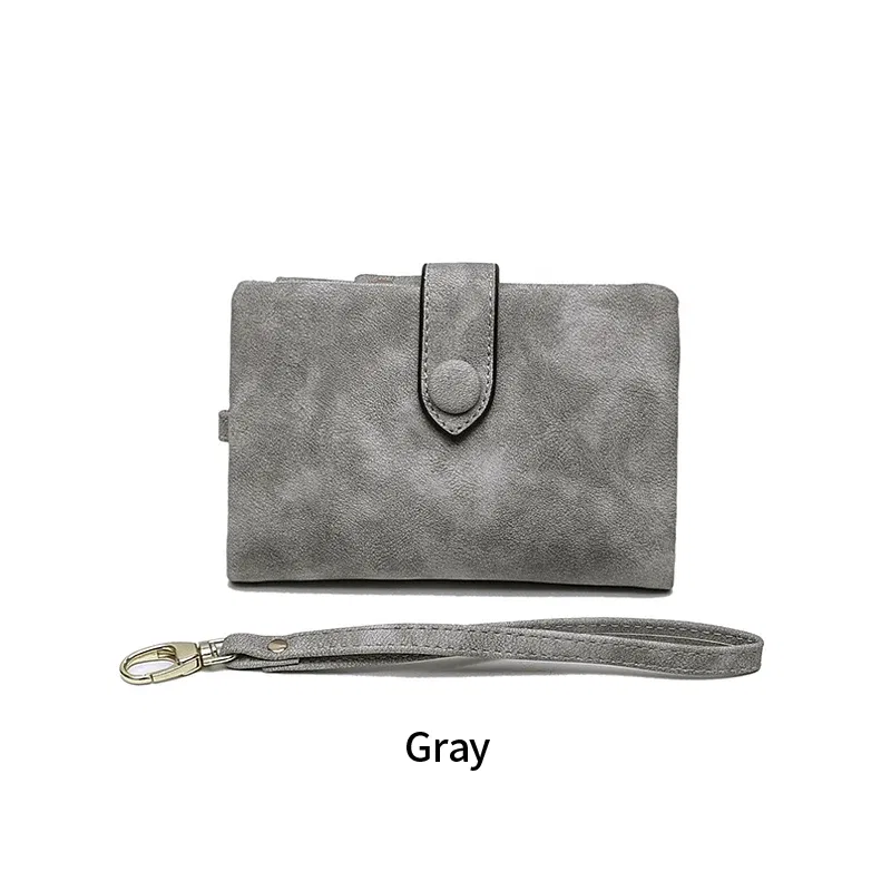 Color: GRAY - MIYIN 2024 New Wallet Women's Short Korean Cute Buckle Double Discount Multi Card Change Handbag