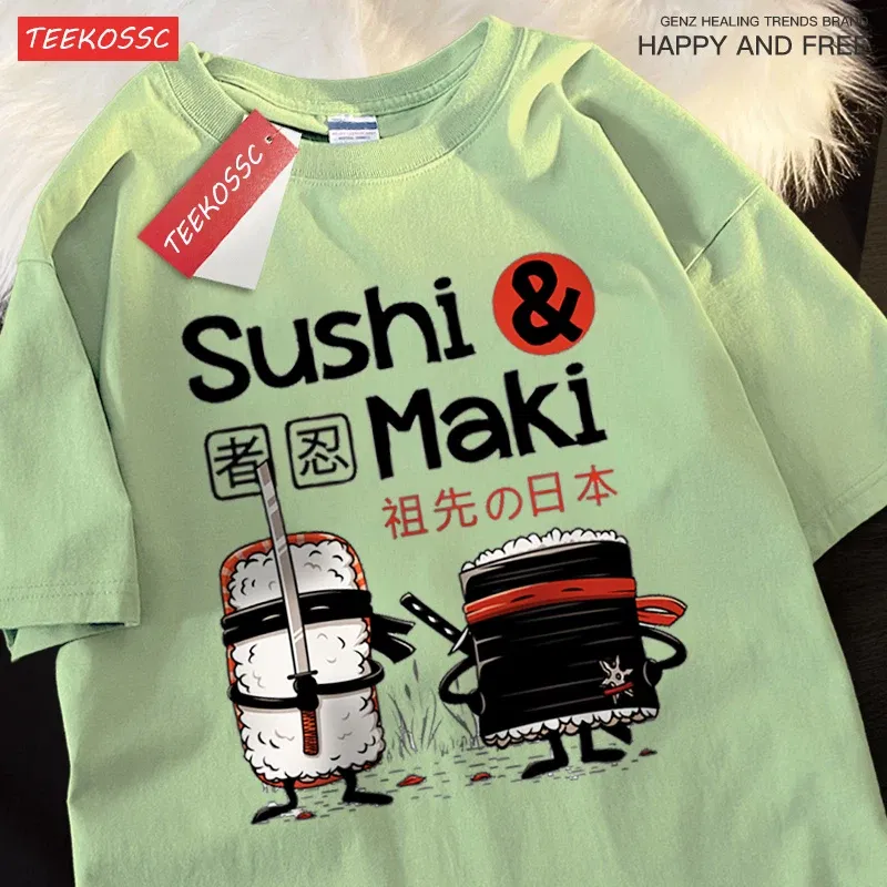 Color: PURPLE, Size: M - Theduc Sushi And Sushi Printing Men Women Tshirt Cotton T-Shirts Loose T Shirt Crewneck Loose Tops Fashion Clothes Unisex
