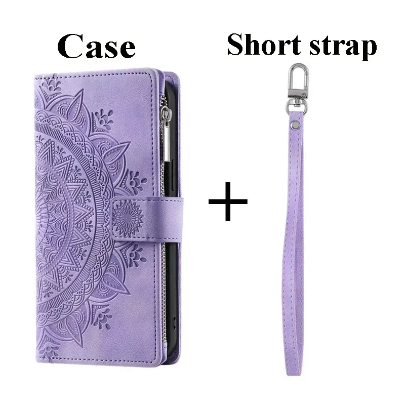 Color: PURPLE, Material: Neoprene - For OPPO A38 A58 A57 A 78 38 4G 5G Book Case Crossbody Lanyard Zipper Wallet Funda OPPO A78 Case Phone A98 A 58 98 A18 A77 S A17