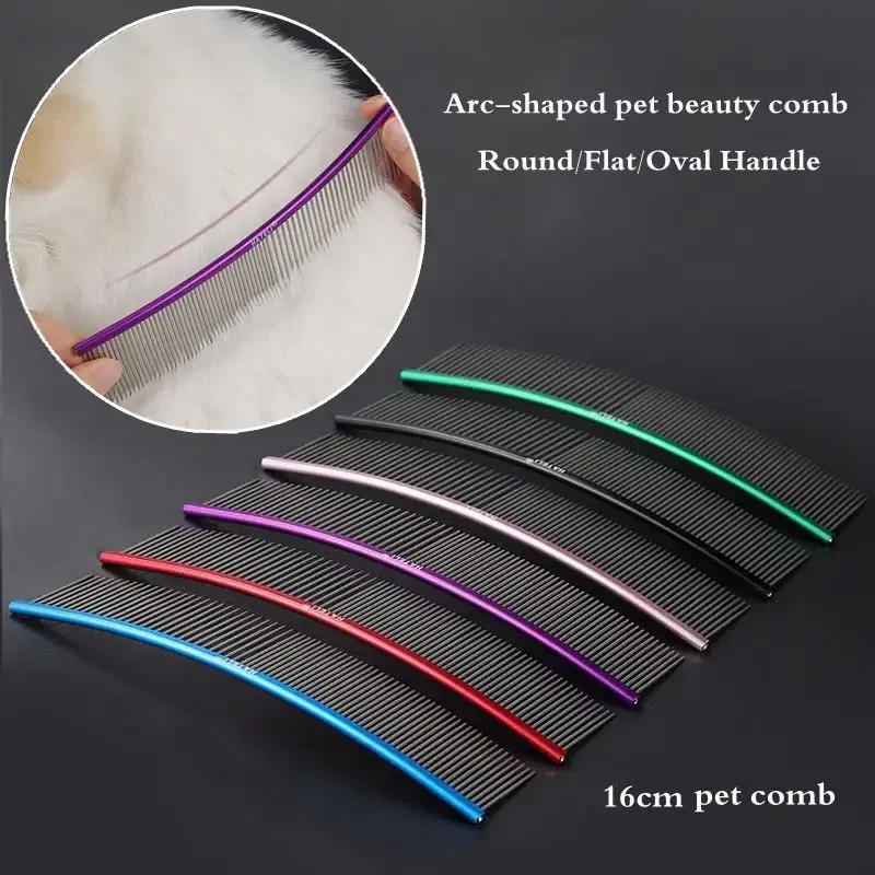 Color: Pink, Size: XS - Pet Curved Comb Stainless Steel Combs Professional Pet Grooming Comb Dense Sparse Teeth Dog Cat Cleaning Brush Open Knot Comb
