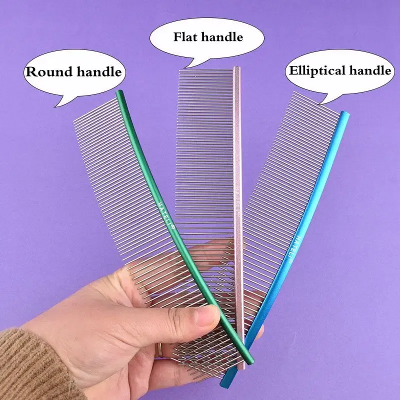 Color: Pink, Size: XS - Pet Curved Comb Stainless Steel Combs Professional Pet Grooming Comb Dense Sparse Teeth Dog Cat Cleaning Brush Open Knot Comb