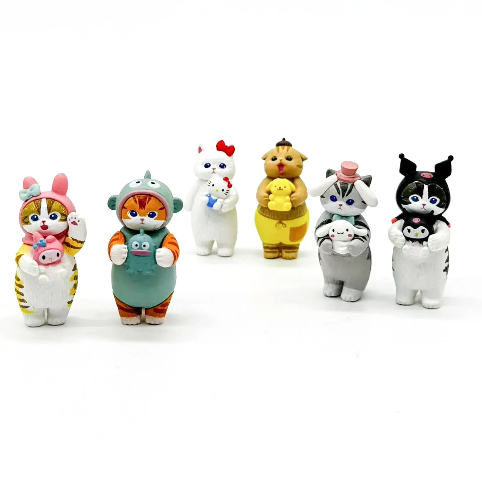 Color: Yellow - Mofusand Cats Wearing Sanrio Characters Clothes Holding Dolls Cute Figure Blind Box My Melody Kuromi Cinnomoroll Hello Kitty