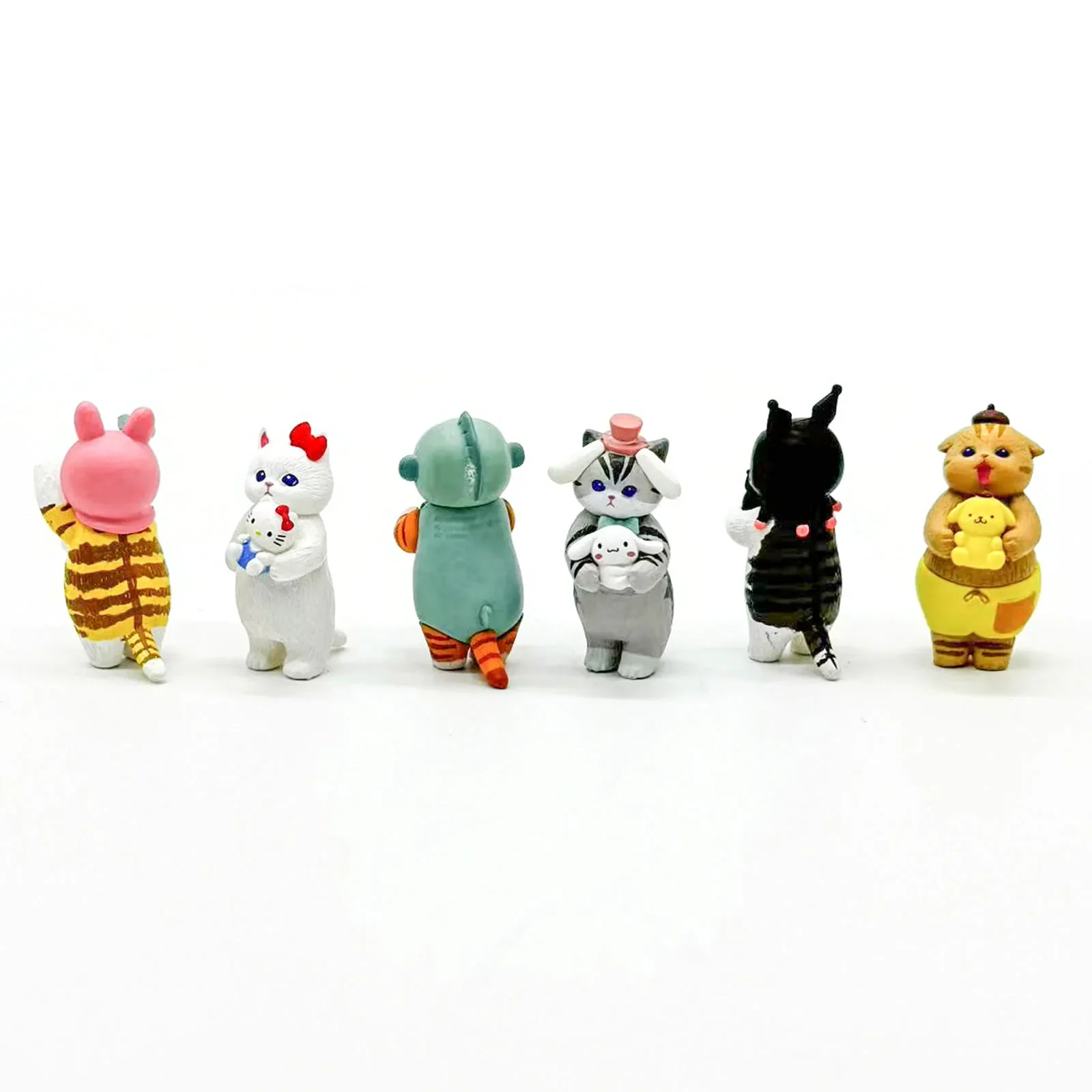 Color: Yellow - Mofusand Cats Wearing Sanrio Characters Clothes Holding Dolls Cute Figure Blind Box My Melody Kuromi Cinnomoroll Hello Kitty