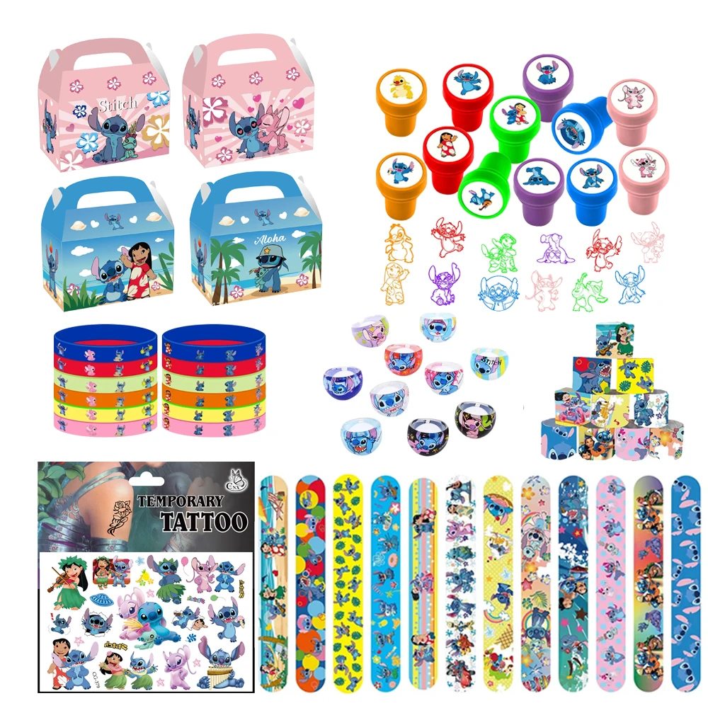 Color: Dark Khaki - Lilo Stitch Party Gift Supplies Slapping Bracelets Reusable Drinking Straws Stamp Paper Bags Stickers Ring Birthday Party Decora