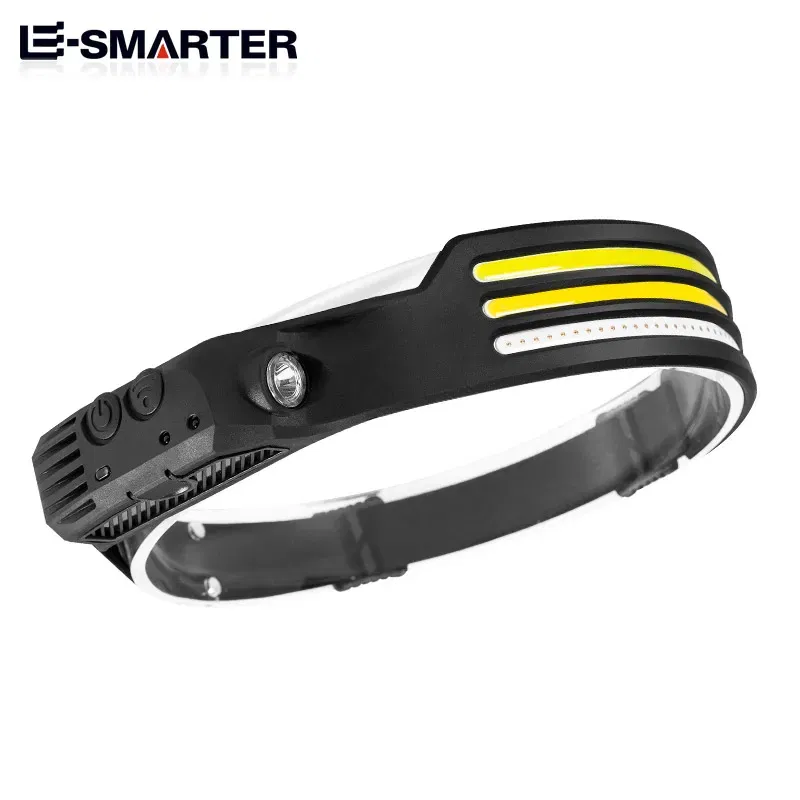 Emitting Color: green - Induction Headlamp COB LED Sensor Head Lamp Built-in Battery Flashlight USB Rechargeable Head Torch 5 Lighting Modes Headlight