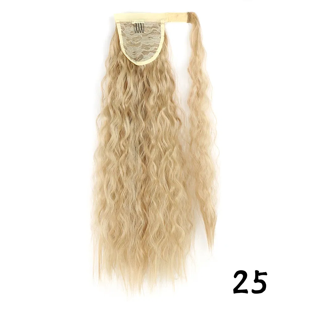 Color: P12/613, Stretched Length: 22inches - Synthetic Long Corn Wavy Ponytail Hairpiece Wrap on Hair Clip Ombre Brown Blonde Hair Extensions Pony Tail