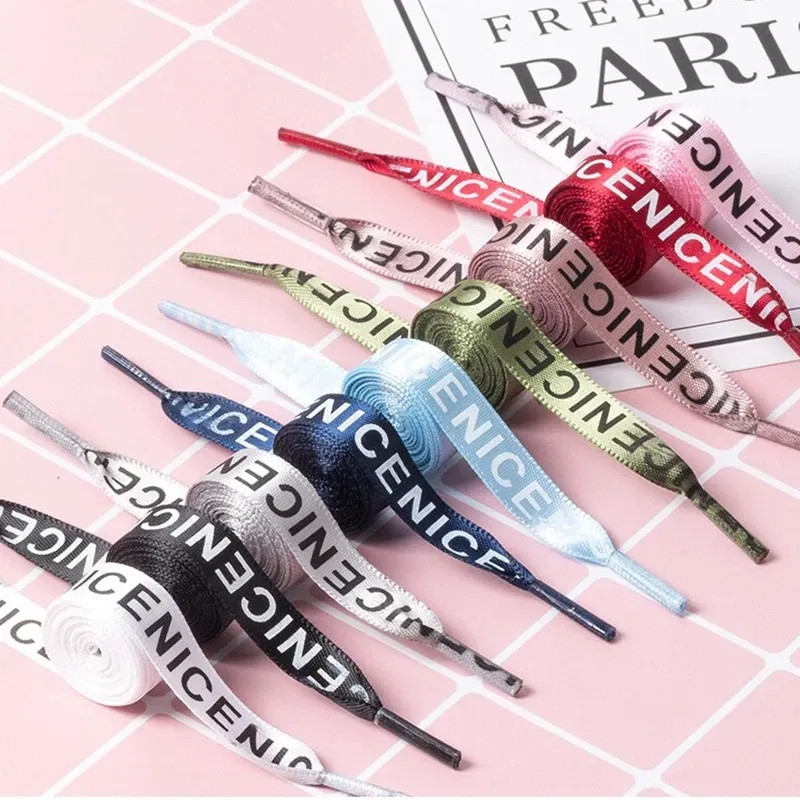 Color: Red, Length: 160cm, Ships From: CHINA - New 1 Pair Shoelaces Letter Print Flat Shoelaces 1CM Width Satin Silk Ribbon Sneakers Shoes Lace Casuals Canvas Shoelace Strings