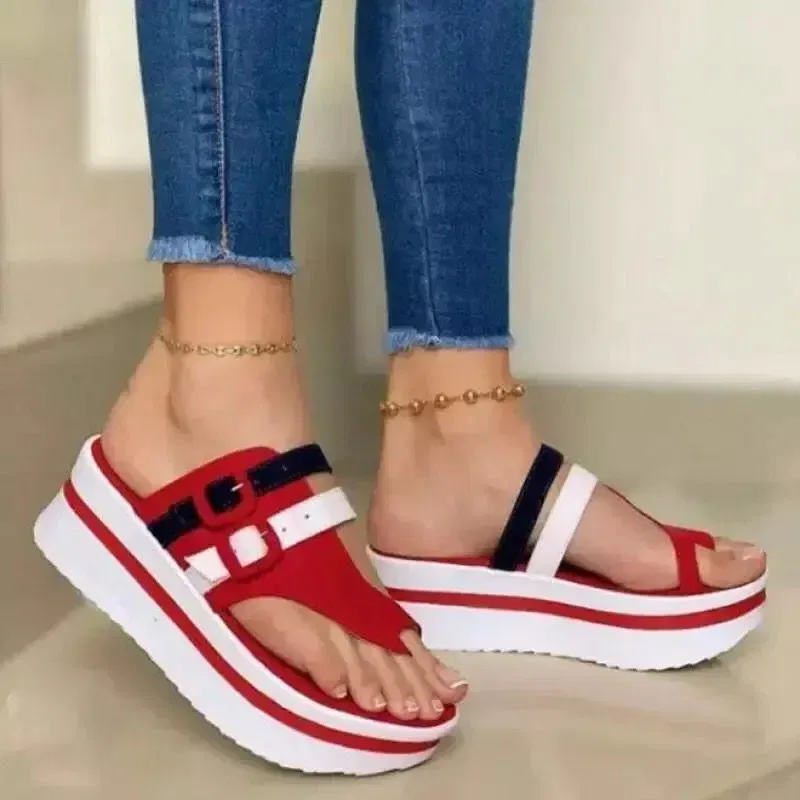 Color: Red, Shoe Size: 36 - 2024 summer new pointed sponge cake and pointed sandals women's round toe women slippers sandal luxury sandals