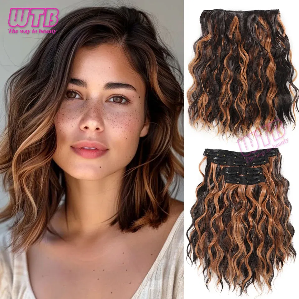 Color: Natural Color - Synthetic Heat Resistant Hair Extensions Multi Color Clip-in Body Wave 12inch 4 PCS Double Weft for Women Girl Daily Party Use