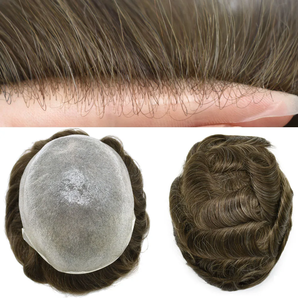 Toupee Color: 1820#, Toupee Density: 90%, Length: 6 inches, Ships From: CHINA, Toupee Size: 8x10 - Men Toupee Hair Systems Ultra Thin Skin 0.06MM V-LOOP Capillary Prosthesis Invisible Hairline Real Human HairPieces Hair Units