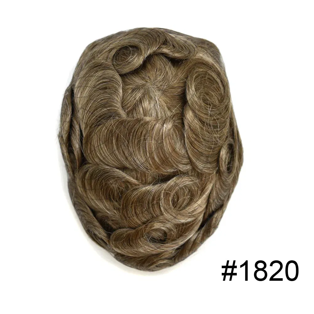 Toupee Color: 1820#, Toupee Density: 90%, Length: 6 inches, Ships From: CHINA, Toupee Size: 8x10 - Men Toupee Hair Systems Ultra Thin Skin 0.06MM V-LOOP Capillary Prosthesis Invisible Hairline Real Human HairPieces Hair Units