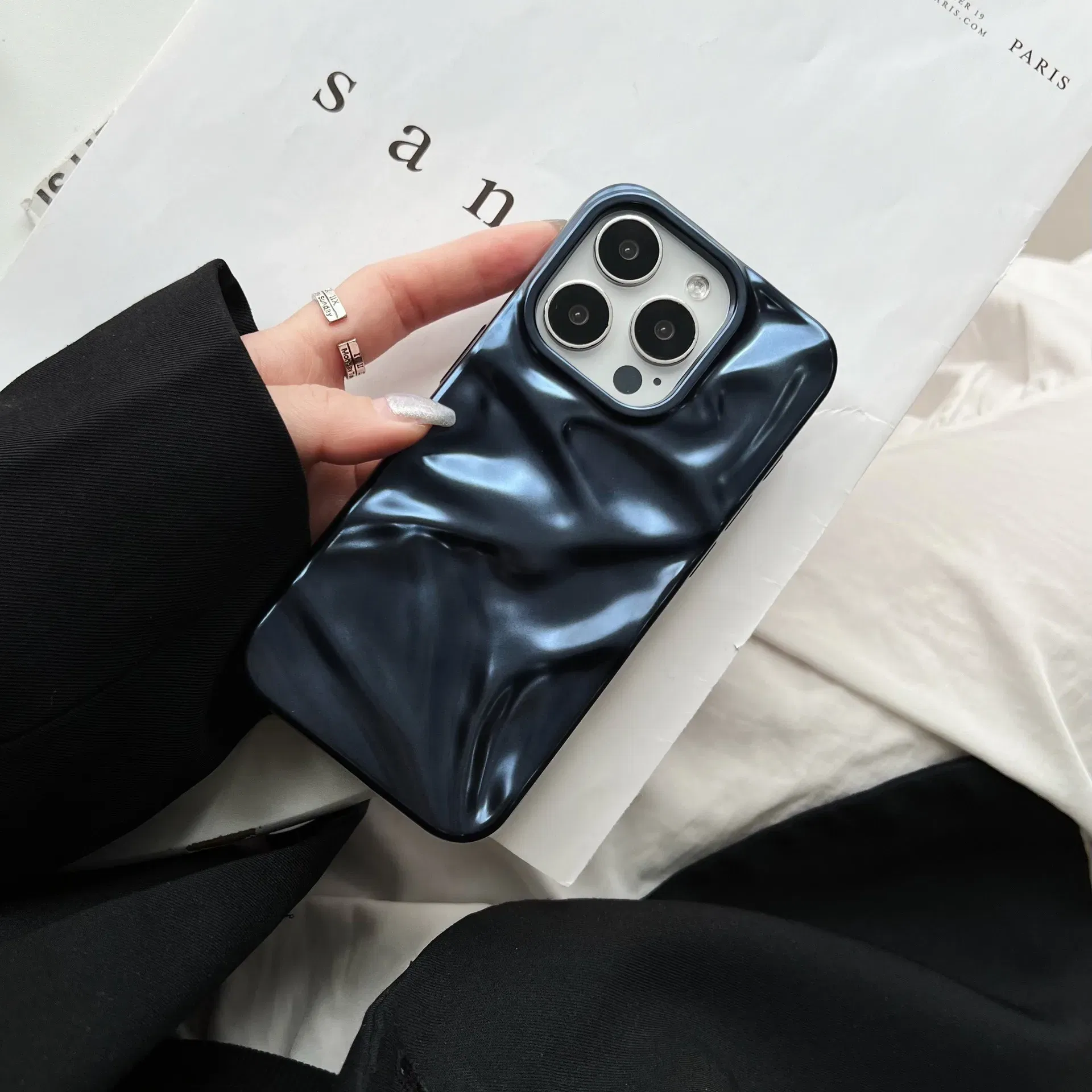 Color: Blue, Compatibility by Model: iPhone 16 Pro - Soft Matte 3D Wavy Pattern Phone Case For iPhone 16 17 ProMax 17 Air 15 14 Plus 13 12 Pro Max 11 ins Water Ripple Creative Cover
