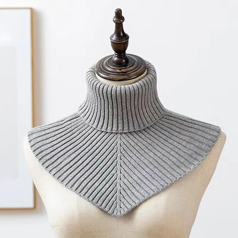 Color: WHITE - Women Winter Knitted Cotton Fake Collar Scarf Women Warm Turtleneck Neck Warmer Detachable Winter Windproof Scarf 36*28cm